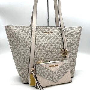 Michael Kors Pratt Large Signature Logo Tote Bag & Double Zip Wallet (NWT)